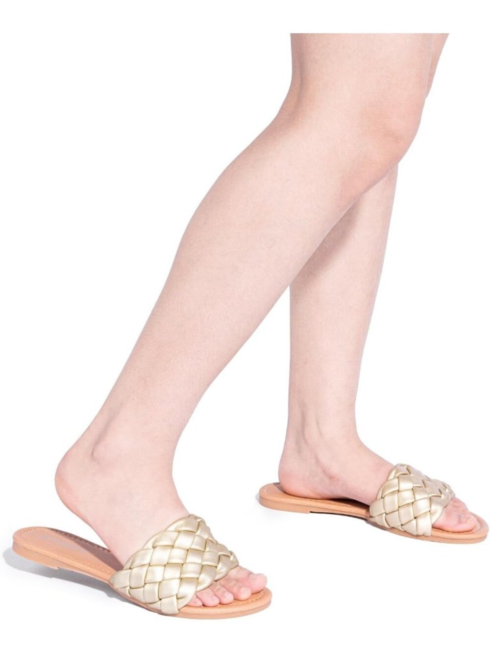 Women's Gold Comfortable Dressy Style Round Open Toe Slip On Flat Sandal Shoes - Picture 5 of 5